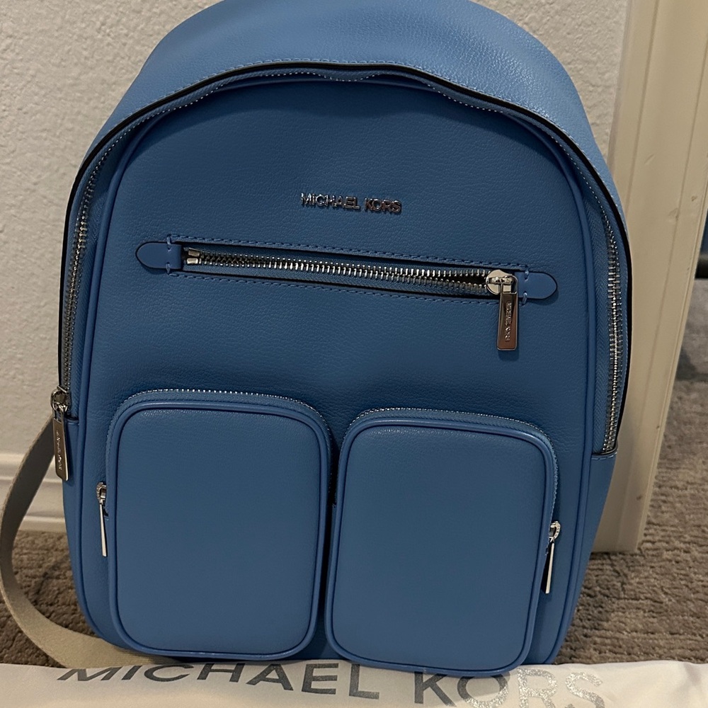 Michael Kors Men's Backpack in Blue with Silver Accents